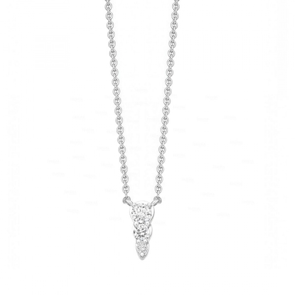 14K White Gold 0.06 Ct. Genuine Three Diamond 6 mm Minimalist Pendant Necklace