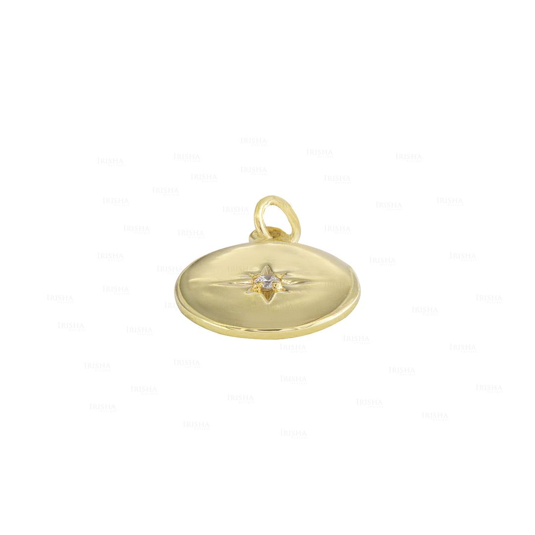 14K Gold 0.01 Ct. Genuine Diamond Engraved Starburst Disc Charm Pendant