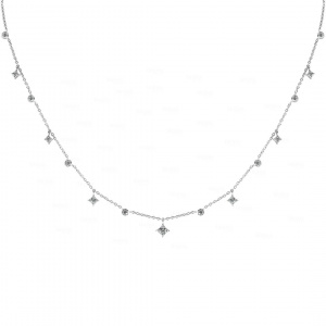 14K White Gold Star Charms Genuine VS-F Diamond Choker Necklace Jewelry