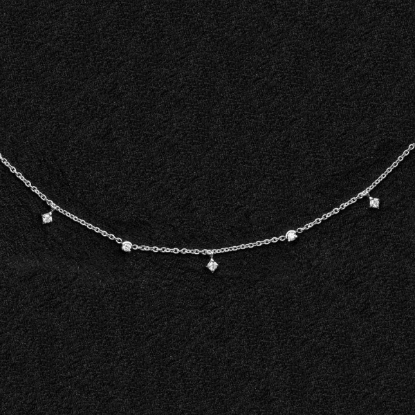 14K White Gold Star Charms Genuine VS-F Diamond Choker Necklace Jewelry