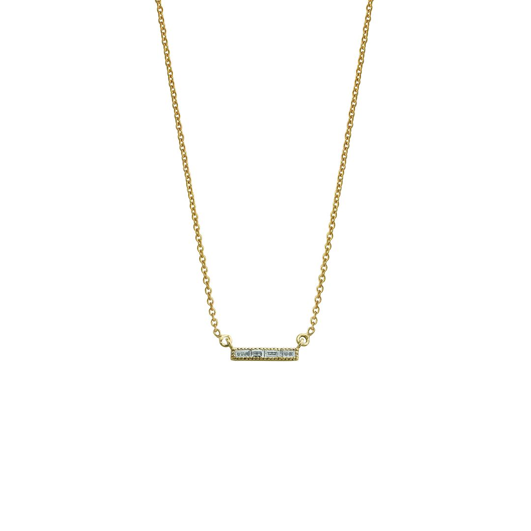 14k Yellow Gold VS Clarity F Color Baguette Diamond Bar Pendant Necklace
