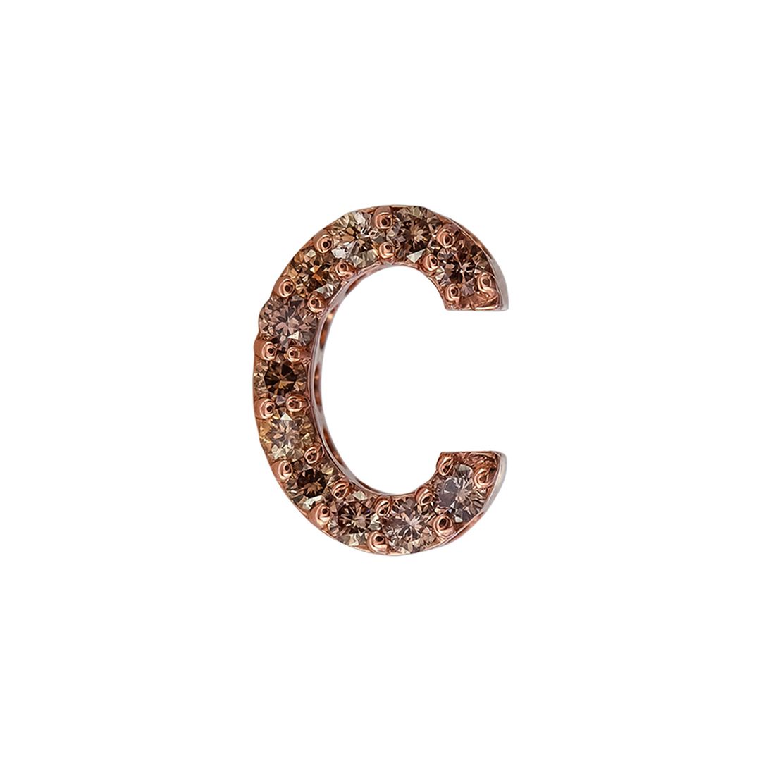 18K Rose Gold Genuine Cognac Diamond "C" Alpahbet Pendant