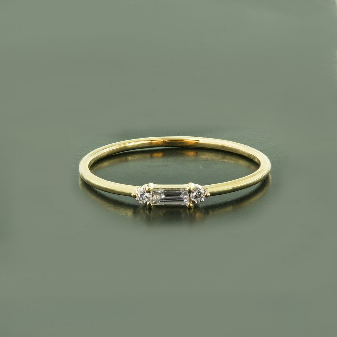 0.10 Ct. Baguette and Round Diamond Minimalist 14K Gold Ring Fine Jewelry