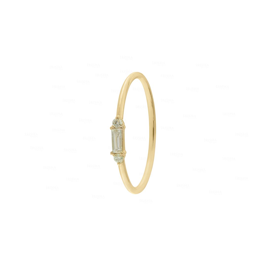 0.10 Ct. Baguette and Round Diamond Minimalist 14K Gold Ring Fine Jewelry