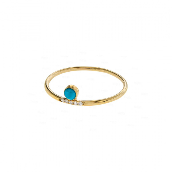 14K Yellow Gold Genuine Diamond And Turquoise Delicate Wedding Band Ring  -8 US