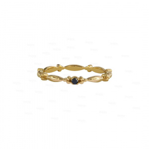 0.02Ct. Real Black Diamond Vintage Style Stackable Ring in 14K Gold Fine Jewelry