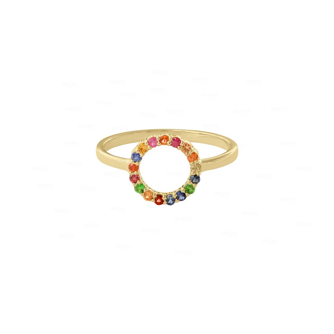 14K Gold 0.25 Ct. Genuine Multi Sapphire Rainbow Open Circle Ring Fine Jewelry