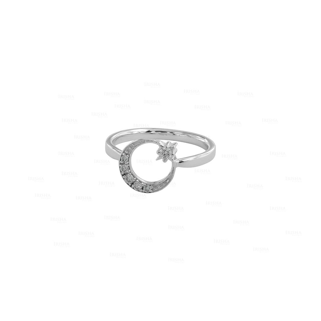 14K Gold 0.11 Ct. Genuine Diamond Crescent Moon Star Christmas Ring Fine Jewelry