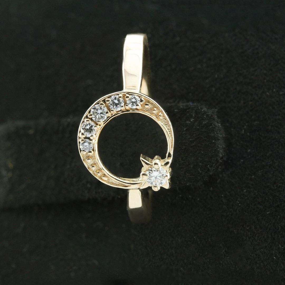14K Gold 0.11 Ct. Genuine Diamond Crescent Moon Star Christmas Ring Fine Jewelry