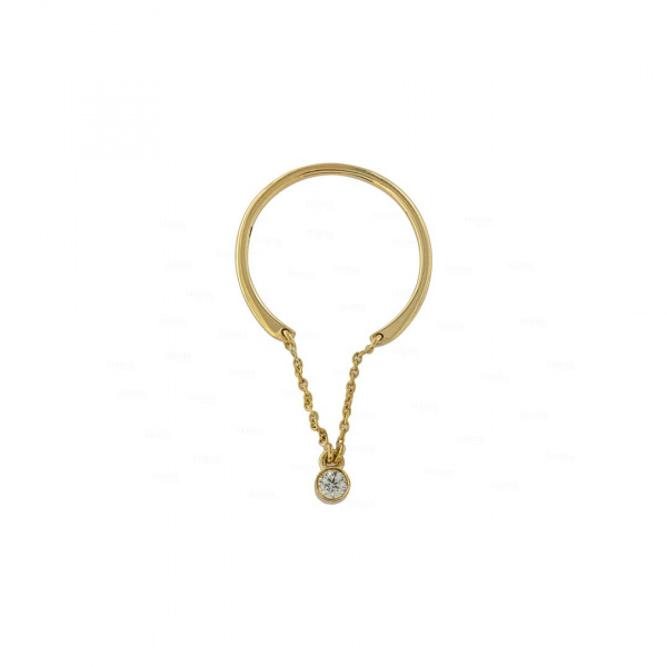 14K Yellow Gold 0.10 Ct. Genuine Dangling Chain Diamond Round Band Ring -8 US