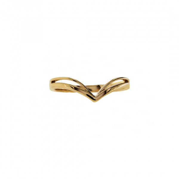 14K Yellow Solid Gold Shiny Chevron Design Ring Fine Jewelry Valentine's Gift For Her Size-7 US
