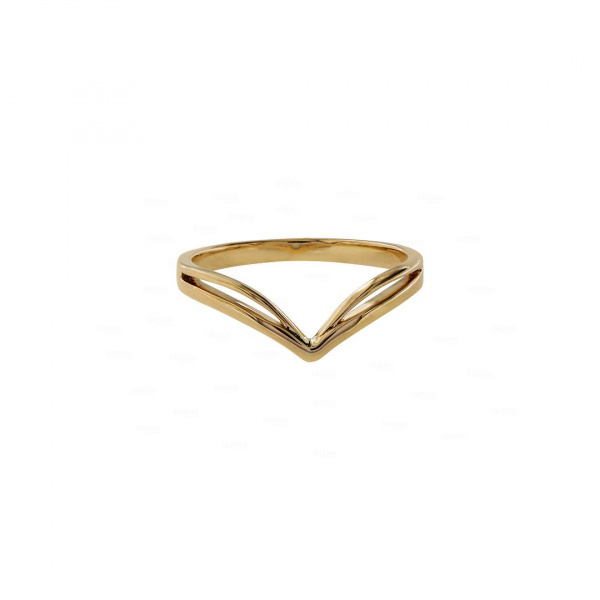 14K Yellow Solid Gold Shiny Chevron Design Ring Fine Jewelry Valentine's Gift For Her Size-7 US