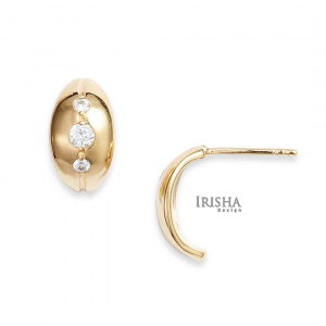 14K Gold 0.21 Ct. Genuine Diamond Half Hoop Minimal Earrings Fine Jewelry