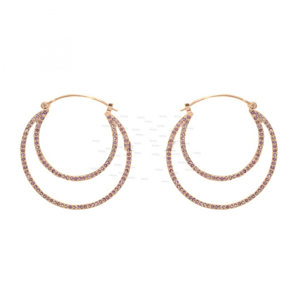14K Gold 1.20 Ct. Genuine Ruby Gemstone Double Hoop Earrings Fine Jewelry