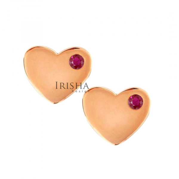14K Gold 0.08 Ct. Genuine Ruby Gemstone 10 mm Heart Studs Earrings Fine Jewelry