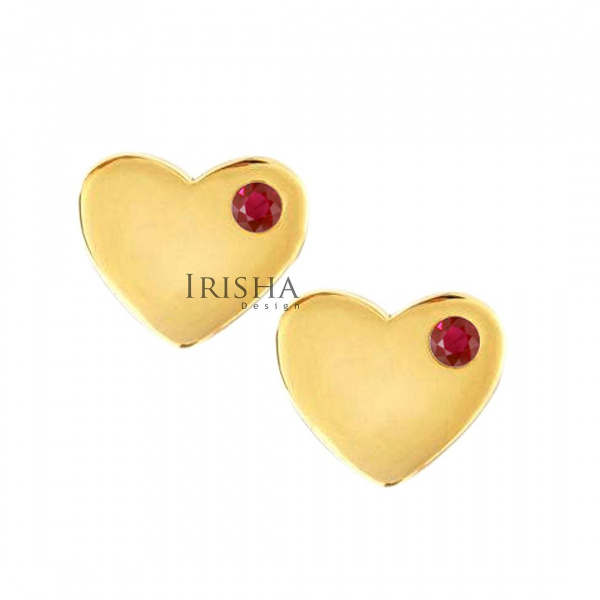 14K Gold 0.08 Ct. Genuine Ruby Gemstone 10 mm Heart Studs Earrings Fine Jewelry