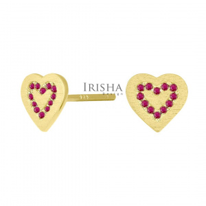 14K Gold 0.25 Ct. Genuine Ruby Concentric Hearts Stud Earrings Fine Jewelry