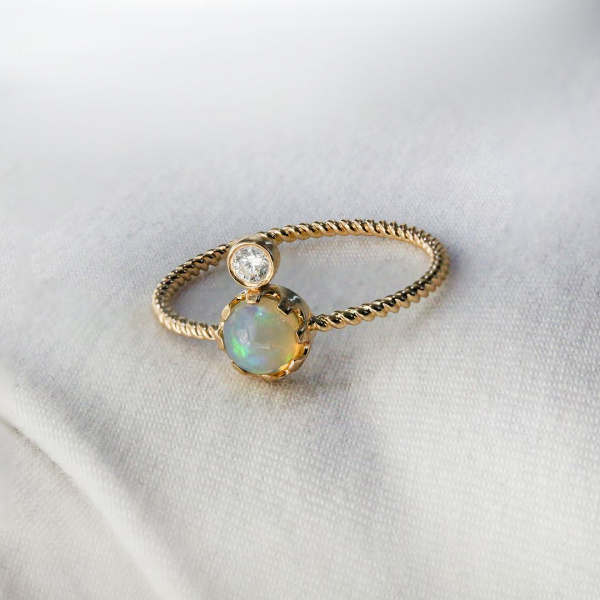 Opal Diamond Crown Ring