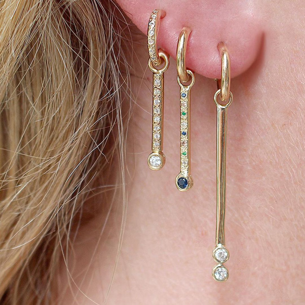 Bar Bezel Ear Charm|14k Gold, Diamond