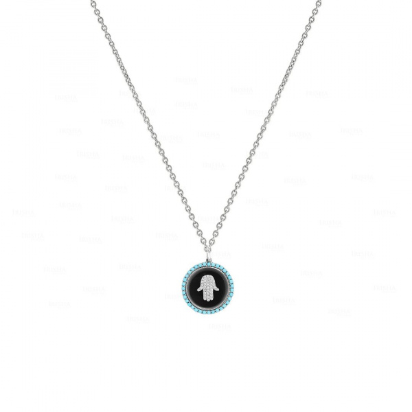 Diamond Turquoise Hamsa Necklace