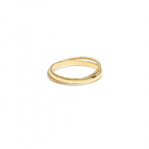 Crisscross Bead | Double Band Gold Ring