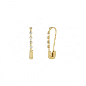 14K Yellow Gold 0.15 Ct. Genuine Round Diamond Safety Pin Earrings Women Jewelry
