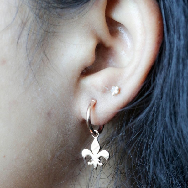 Fleur de lis Hoop Earrings|Solid Gold Hoop
