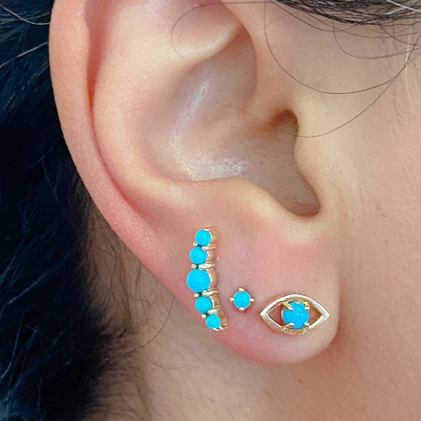Turquoise Climber Earrings|14k Gold
