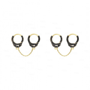 Double Piercing Handcuff Earrings|14k Gold, Black Diamond