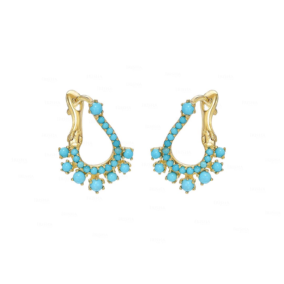 Turquoise Huggie Earrings|14k Gold