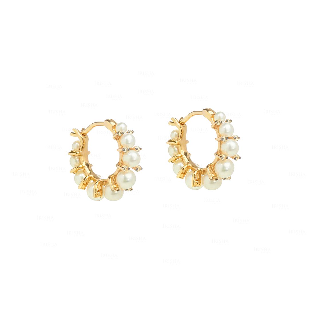 Freshwater Pearl Huggie Earrings|14k Gold
