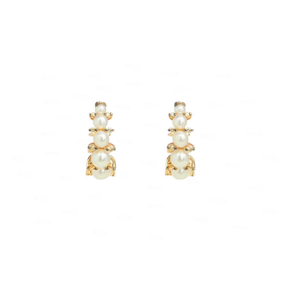 Freshwater Pearl Huggie Earrings|14k Gold