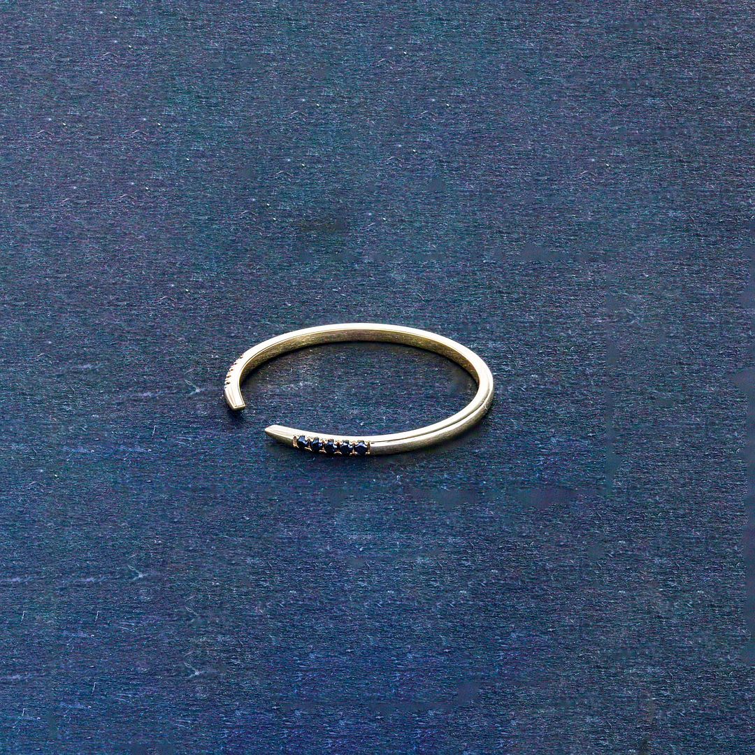 14K Yellow Gold 0.07 Ct. Black Diamond Open Cuff Wedding Ring Jewelry Size 10 US