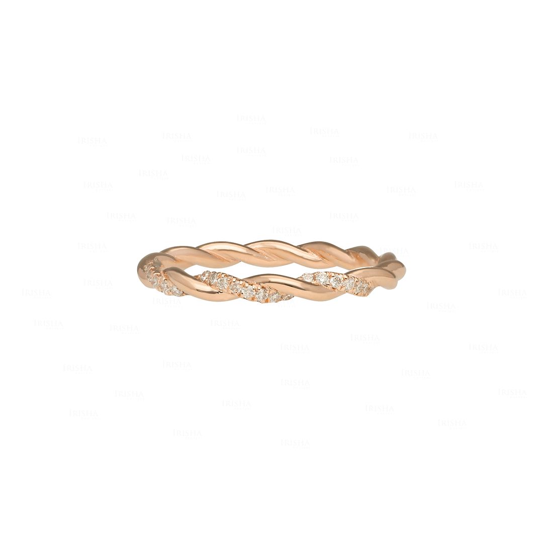 14K Rose Gold 0.12 Ct. Diamond Twisted Wire Knot Anniversary Ring Size 6.5 US