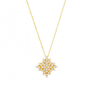 14K Gold Genuine Diamond starbrust Pendant Necklace fine jewelry