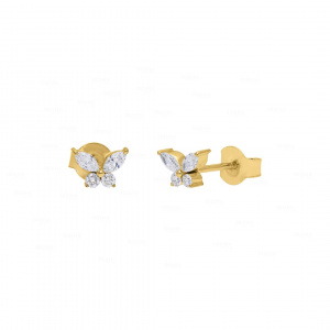 0.38 Ct. Genuine Diamond Tiny Butterfly Studs in 14K Gold Fine Jewelry