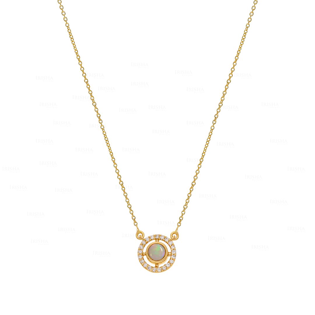 14K Gold Genuine Diamond And Opal Gemstone Pendant Necklace Jewelry- New Arrival