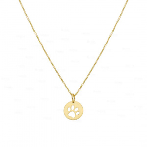 14k Solid Plain Gold Dog's Paw Footprint Design Necklace Fine Jewelry
