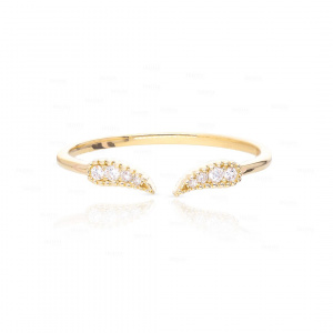0.10 Ct. Genuine Diamond Leaf Open Cuff Ring 14K Gold Fine Jewelry Size-3 to 8US