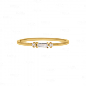 VS Clarity Genuine Baguette-Round Diamond Wedding Ring 14K Gold Fine Jewelry