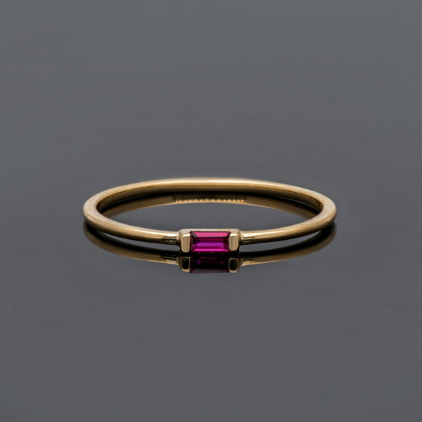 Solitaire Genuine Baguette Ruby Gemstone Ring in 14K Gold Fine Jewelry