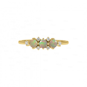 Real Diamond Opal Gemstone Christmas Gift Ring in 14k Gold Fine Jewelry