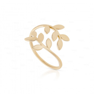 14K Solid Plain Gold Leaf Design Open Ring Fine Jewelry Size -3 to 8 US