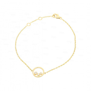 14K Gold 0.07 Ct. Genuine Three Diamond Circle Charm Bracelet Fine Jewelry