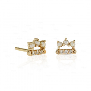 0.03Ct. VS Diamond Freshwater Tiny Bar Design Pearl Stud-Earrings in 14k Gold