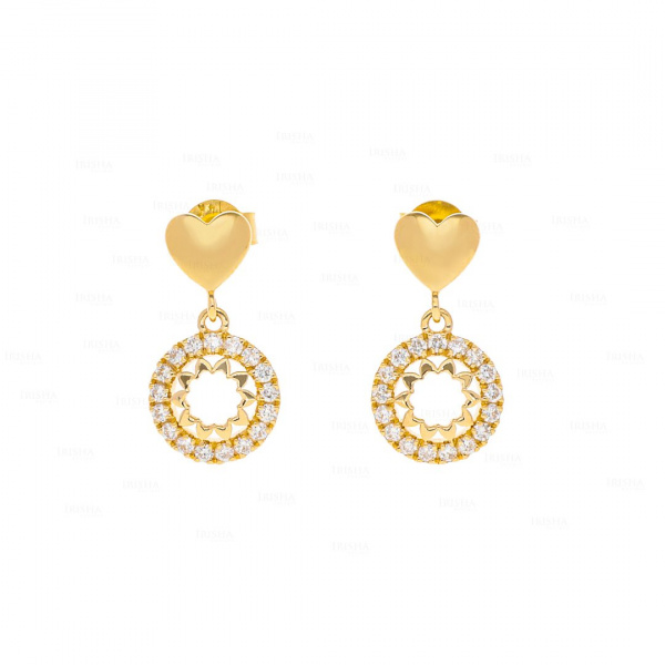 14K Gold 0.50 Ct. Genuine Diamond Mini Hearts Circle Design Drop Earrings