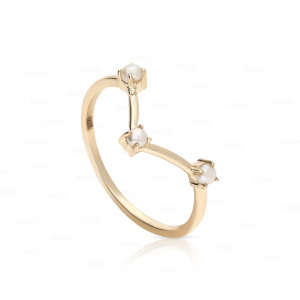 Genuine Freshwater Minimalist Three Pearl Design 14k Gold Ring Size-3 to 8 US