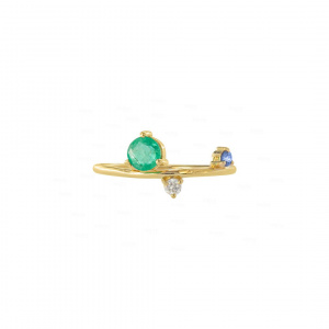 Diamond Gemstone Ring|14k Gold, Emerald, Sapphire
