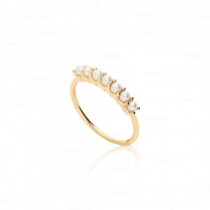 14K Gold Genuine Freshwater Pearl Half Eternity Wedding Band Ring Fine Jewelry