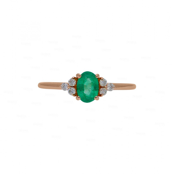 Oval Emerald Engagement Ring|14k Gold, Diamond